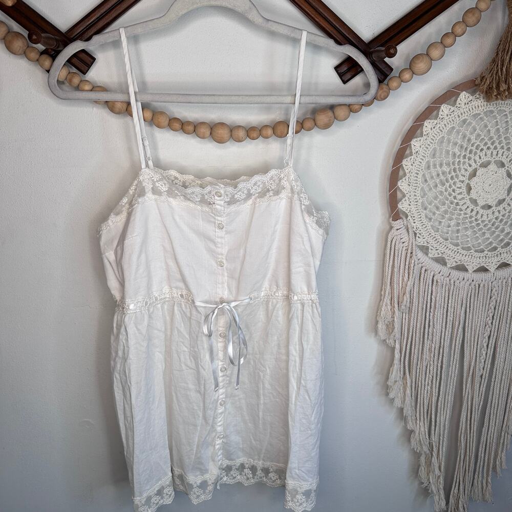 Candies White Lace Trim Babydoll Tie Tank
